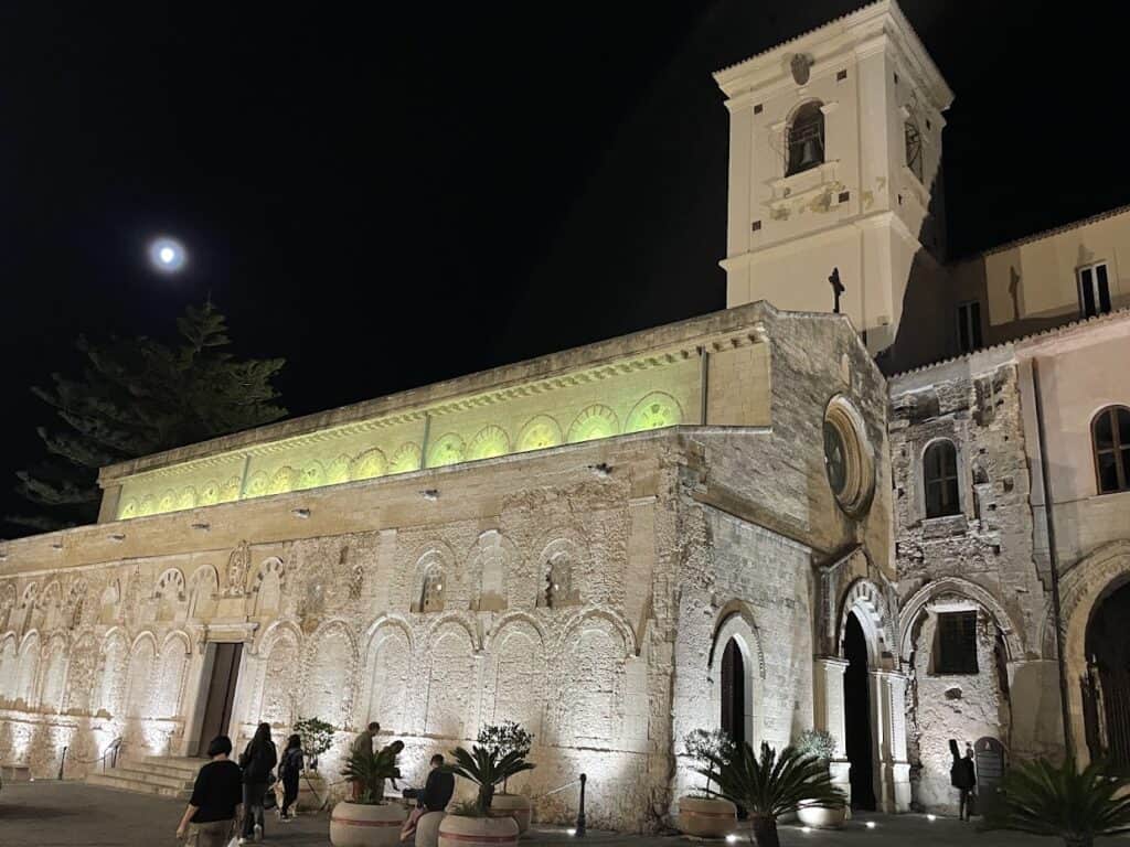 Historic building illuminated at night