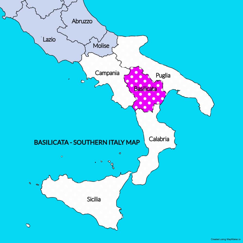 Map highlighting Basilicata in Italy