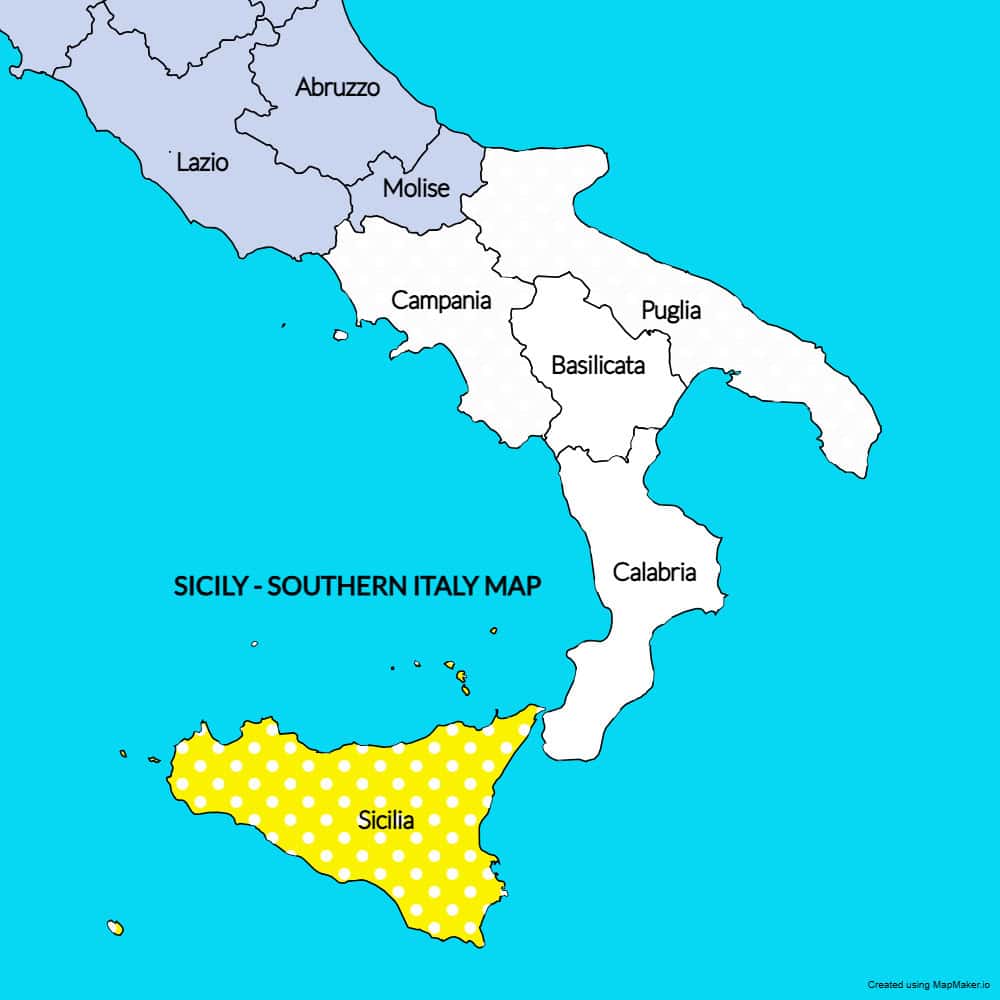 Map highlighting Sicily in Southern Italy with surrounding regions.