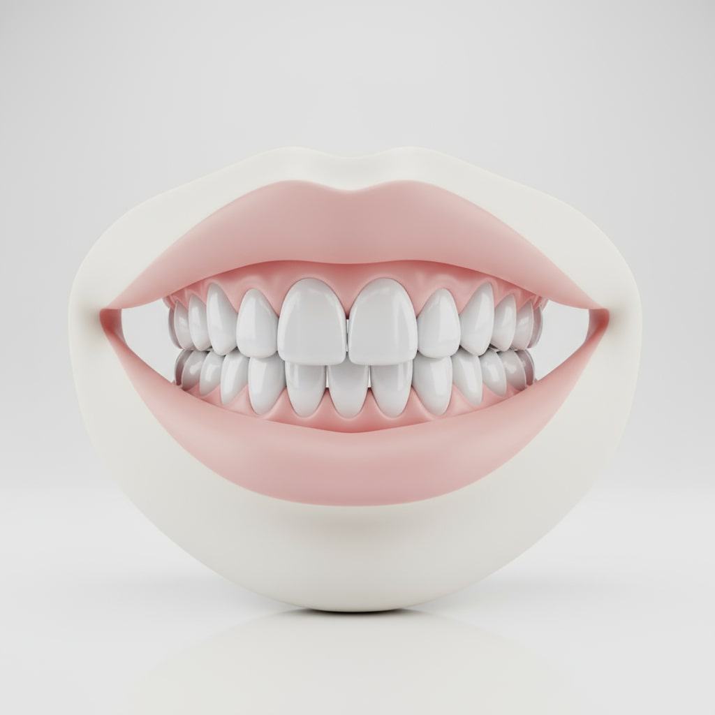 Bright artificial teeth model with gums showcasing dental health and smile improvement at Heritage Dental Edmonton.