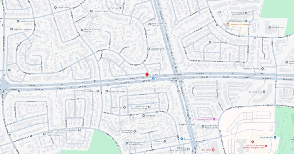 Edmonton neighborhood map with streets, schools, hospitals, and local landmarks for community navigation and planning.