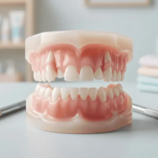 A detailed dental model showcasing healthy gums and teeth, used for educational purposes in dentistry.