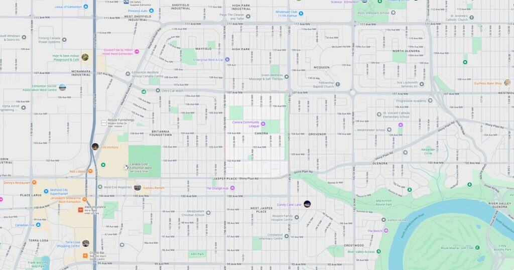 Detailed city map showing streets, parks, and water features for navigation and urban planning.
