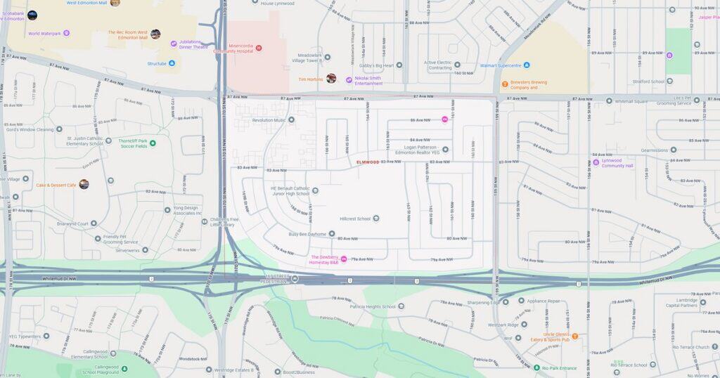 Detailed map showing streets, parks, and landmarks in a suburban area for navigation and local exploration.