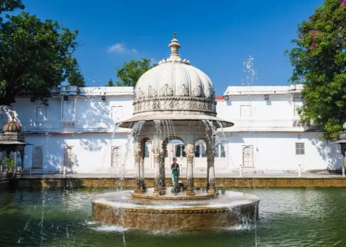 Historic Cenotaph in Rajasthan with Water Fountain.