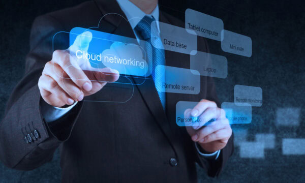 Businessman hand pointing on a Cloud Computing diagram