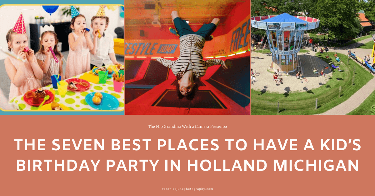 Kids birthday party celebration with party hats and cake at Holland Michigan amusement park.