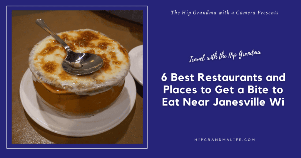 Ad image: French onion soup in crock with spoon; text reads “6 Best Restaurants near Janesville, WI”.