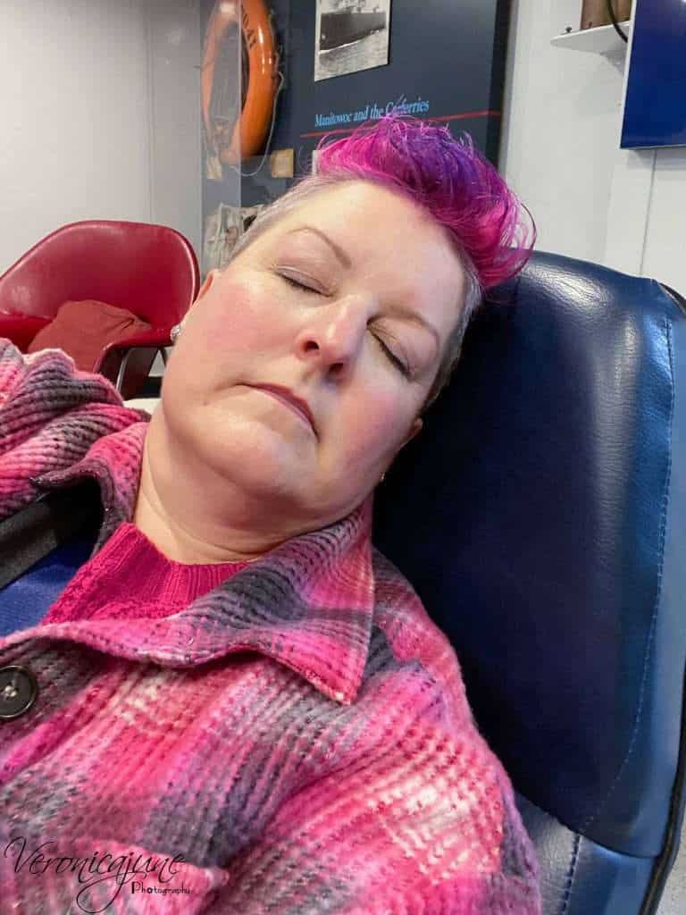 The author takes a snooze on a comfy chair in the ships' museum