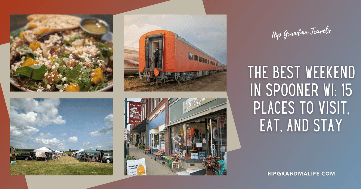 AD image for Spooner Wi post showing four images of things to do in the area and the title.