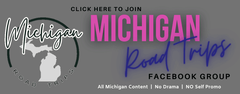 gray background with pink letters inviting - click here to join Michigan Road Trips Facebook Group.