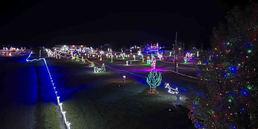 A view from up high showing the Shipshewana Christmas Lights of Joy