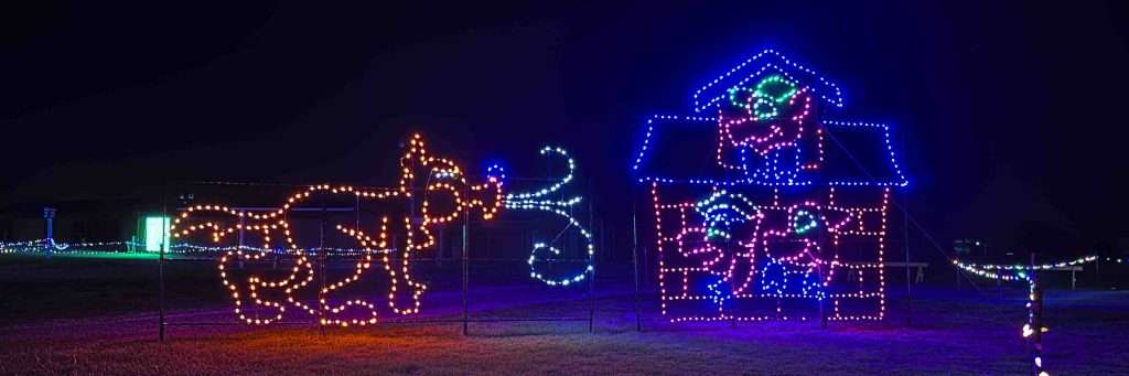 The Big Bad Wolf made of lights at Shipshewana Christmas Lights of Joy