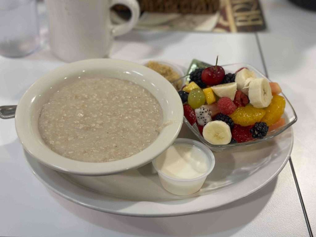 Bowl of oatmeal and fruit at Home Sweet Home Café in Lanesboro MN