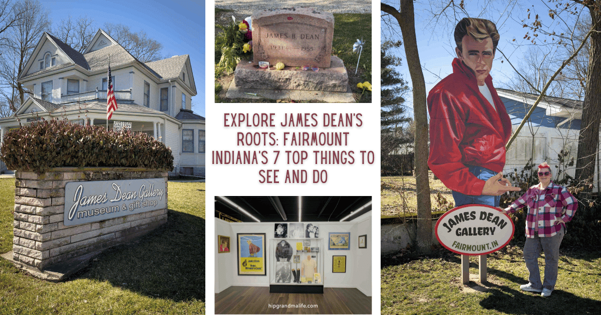 James Dean Museum and Art Gallery in Fairmount, Indiana, showcasing iconic exhibits and memorabilia related to the legendary actor's life and career.