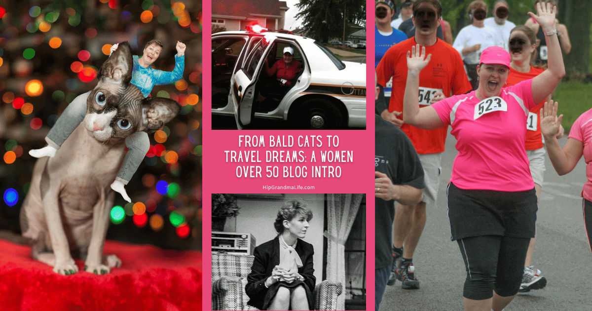 Cute cat and child with colorful holiday lights, adorable pets and family moments, humorous meme with a cat mask, and inspiring women running charity race for active senior lifestyle and travel adventures.