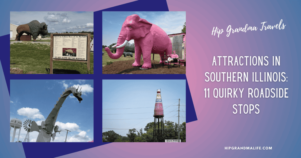 Colorful roadside attractions in southern Illinois, featuring giant animal sculptures, whimsical art installations, and unique landmarks perfect for road trip stops and family adventures.