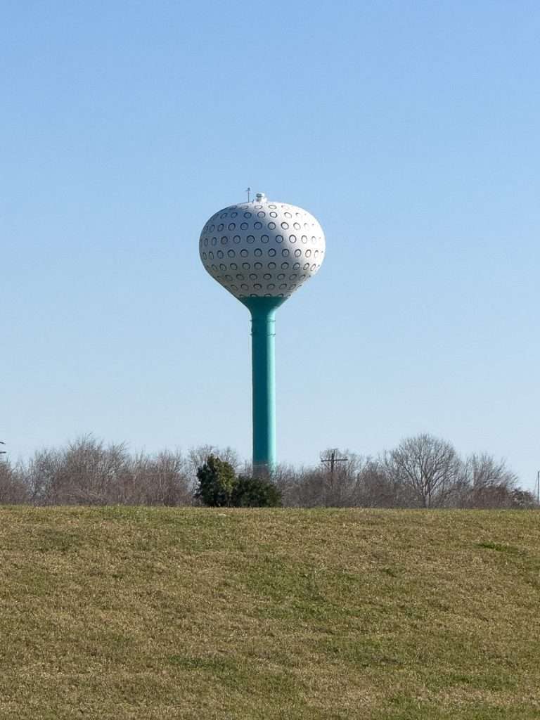 Golf ball shaped water tower on Pleasure Island near Port Arthur Texas