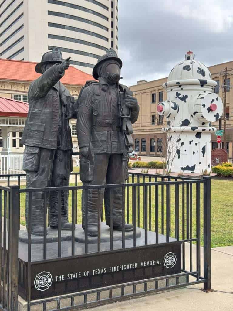 Texas Firefighter Memorial with giant fire hydrant in Beaumont Texas