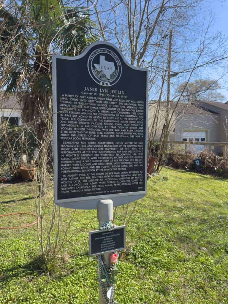Janis Joplin historical marker in Port Arthur Texas near childhood home