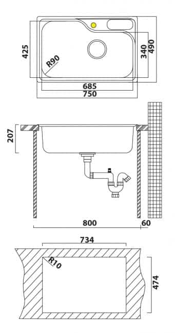 ⁦כיור אולין וסקונסין ol-539 נירוסטה⁩ – תמונה ⁦2⁩