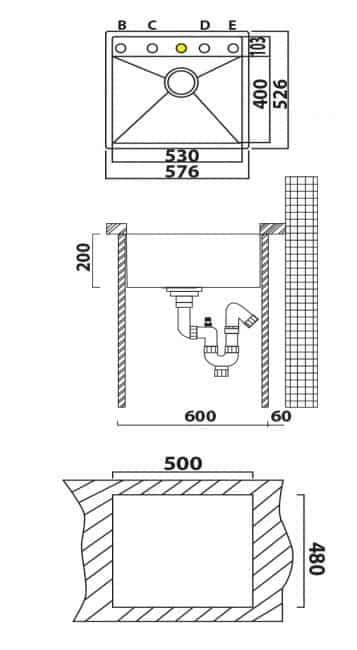 ⁦כיור אולין זירו 110ol-f125 נירוסטה⁩ – תמונה ⁦2⁩