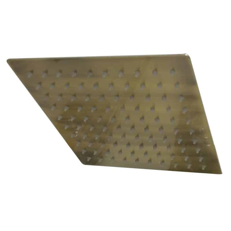 ראש טוש מרובע 20x20 ס"מ עם גימור ברונזה צהובה - זרימה רחבה גם בלחץ חלש והברגה תואמת לכל הצינורות
