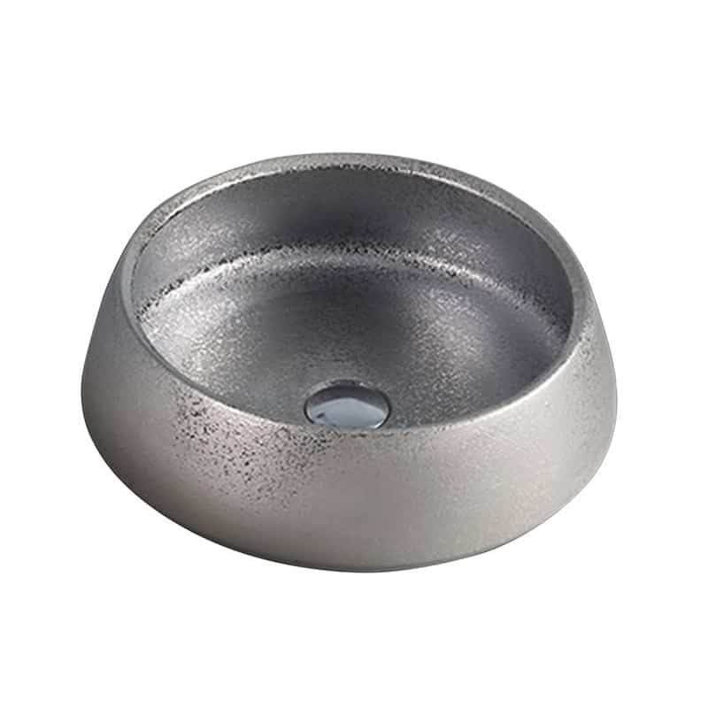כיור מונח חרס כסף מט דגם 9444S - כיור חרס 41x41 ס"מ לאמבטיה - כיור מונח כסף מט לארון - כיור חרס איכותי 14 ס"מ גובה מתכתי יוקרתי