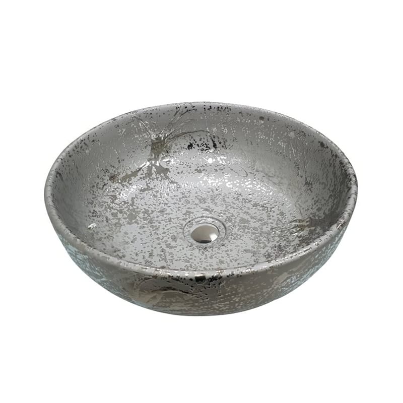 כיור מונח חרס כסף מט דגם 9445S - כיור חרס 41x41 ס"מ לאמבטיה - כיור מונח כסף מט לארון - כיור חרס איכותי 14 ס"מ גובה מתכתי מעודן
