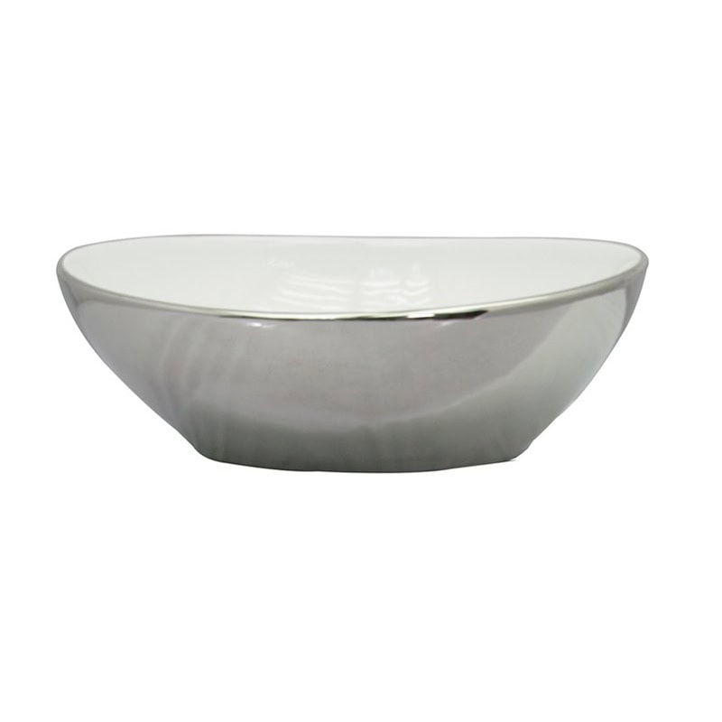 כיור חרס מונח דגם 9450CW בגימור ניקל ולבן, מידות 41x33x14 ס"מ, עיצוב דו-טוני