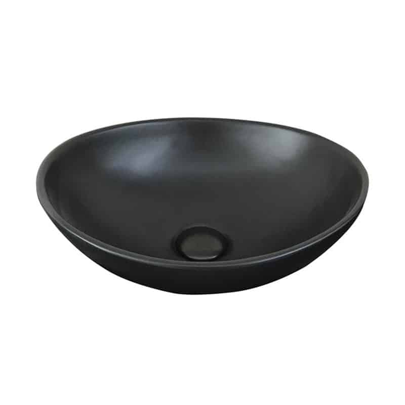 כיור מונח אובלי חרס שחור דגם 9450MB - כיור חרס 41x33 ס"מ לאמבטיה - כיור מונח שחור אליפטי לארון - כיור חרס איכותי 15 ס"מ גובה דרמטי מעוצב