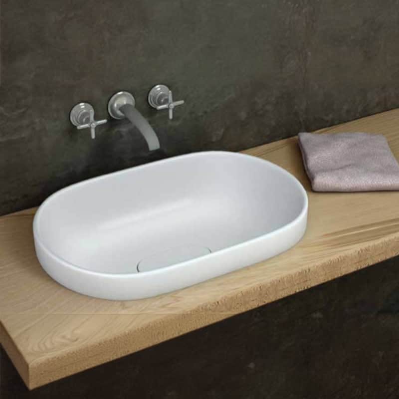 כיור דגם אשל חרס חצי שקוע 60X40X16.5 ס"מ כיור יחיד התקנה מיוחדת מלבני אלגנטי