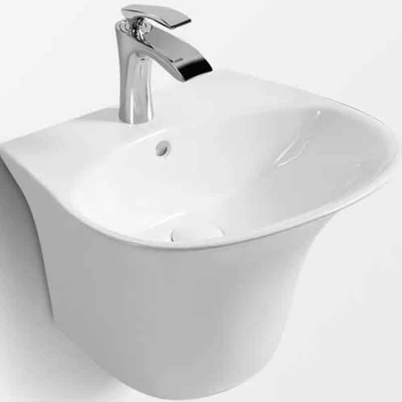 כיור צמוד קיר דגם קארל חרס לבן מבריק 49X45X34 ס"מ כיור יחיד חסכן במקום
