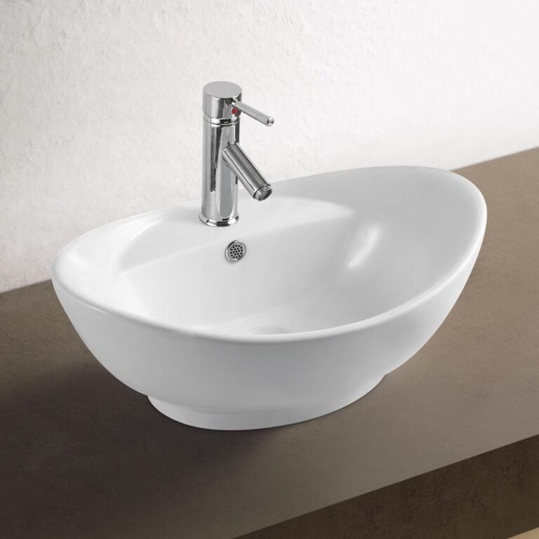 כיור חרס מונח דגם ספיר, מידות 58x39x21 ס"מ, צורה מלבנית עם פרופיל גבוה