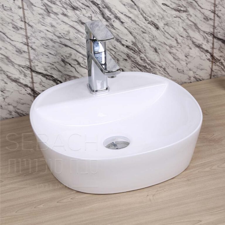 כיור חרס מונח דגם טוהר, מידות 40x40x12 ס"מ, צורה ריבועית עם פרופיל דק