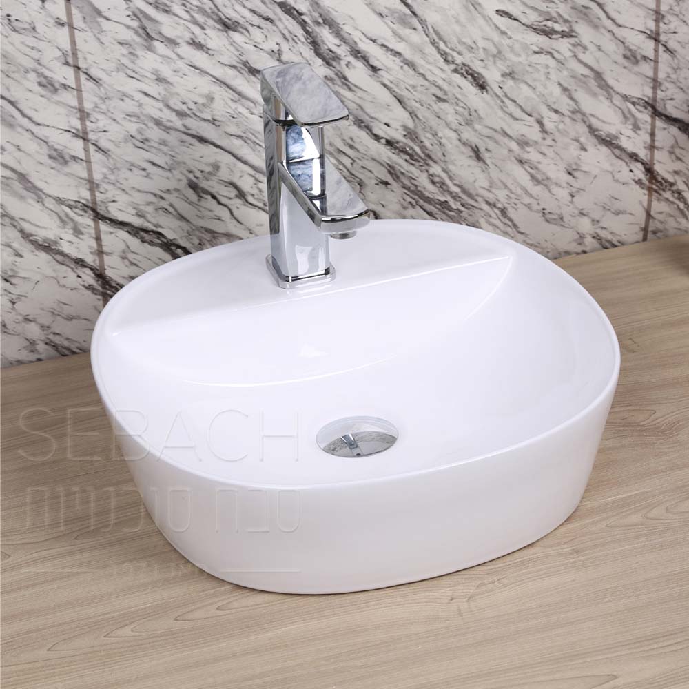 כיור חרס מונח דגם טוהר, מידות 40x40x12 ס"מ, צורה ריבועית עם פרופיל דק