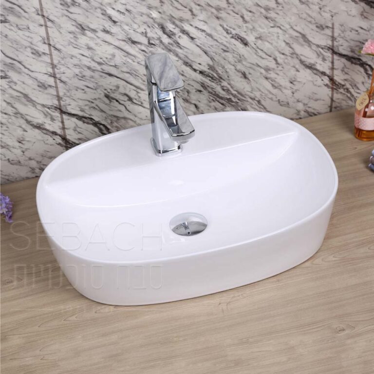 כיור חרס מונח דגם טוהר, מידות 50x38x12 ס"מ, עיצוב מינימליסטי עם פרופיל דק