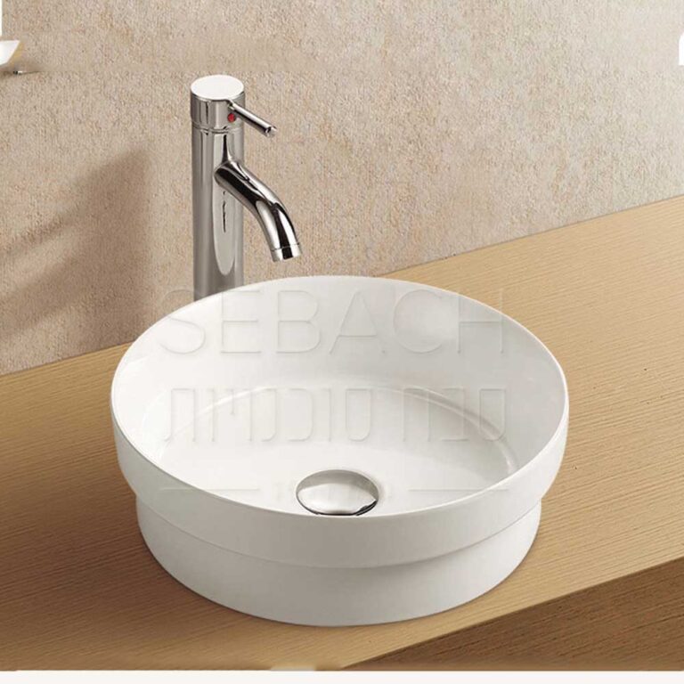 כיור חרס חצי שקוע דגם גפן, מידות 36x36x12 ס"מ, התקנה ייחודית משולבת