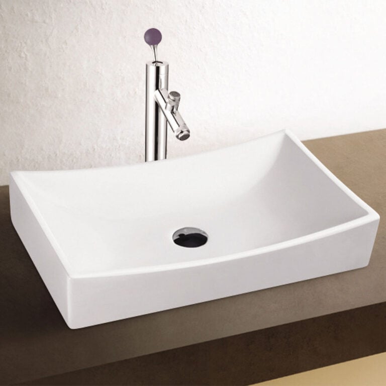 כיור חרס מונח דגם גלבוע, מידות 65x39x13 ס"מ, עיצוב מוארך ודק עם רוחב נדיב