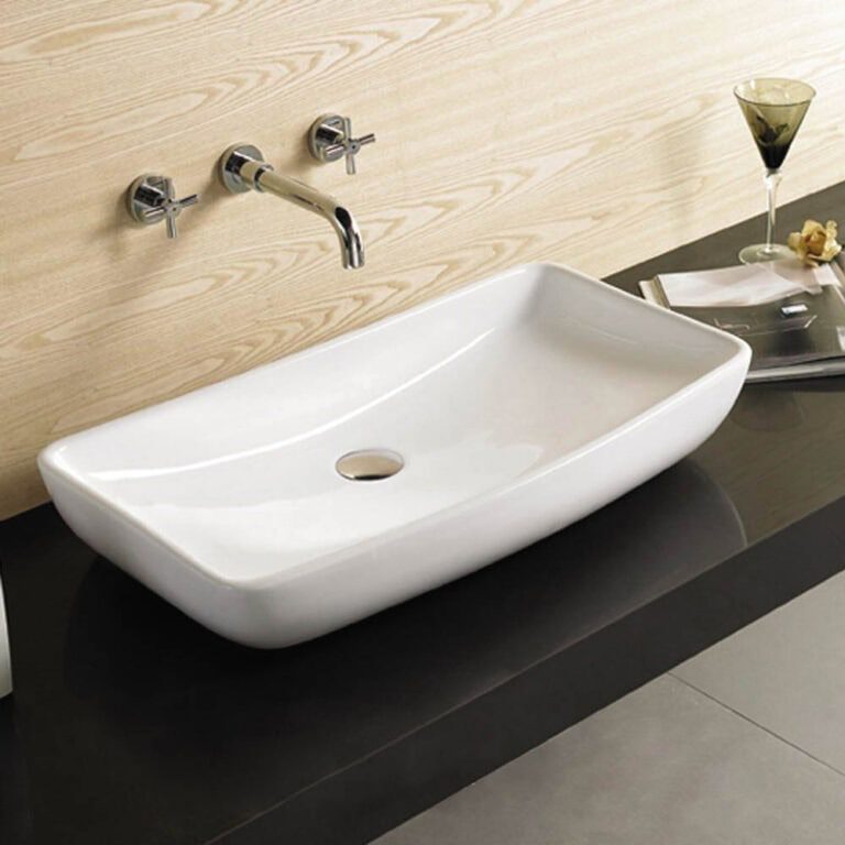 כיור חרס מונח דגם גיל, מידות 60x39x14 ס"מ, עיצוב מלבני עם פינות מרוככות
