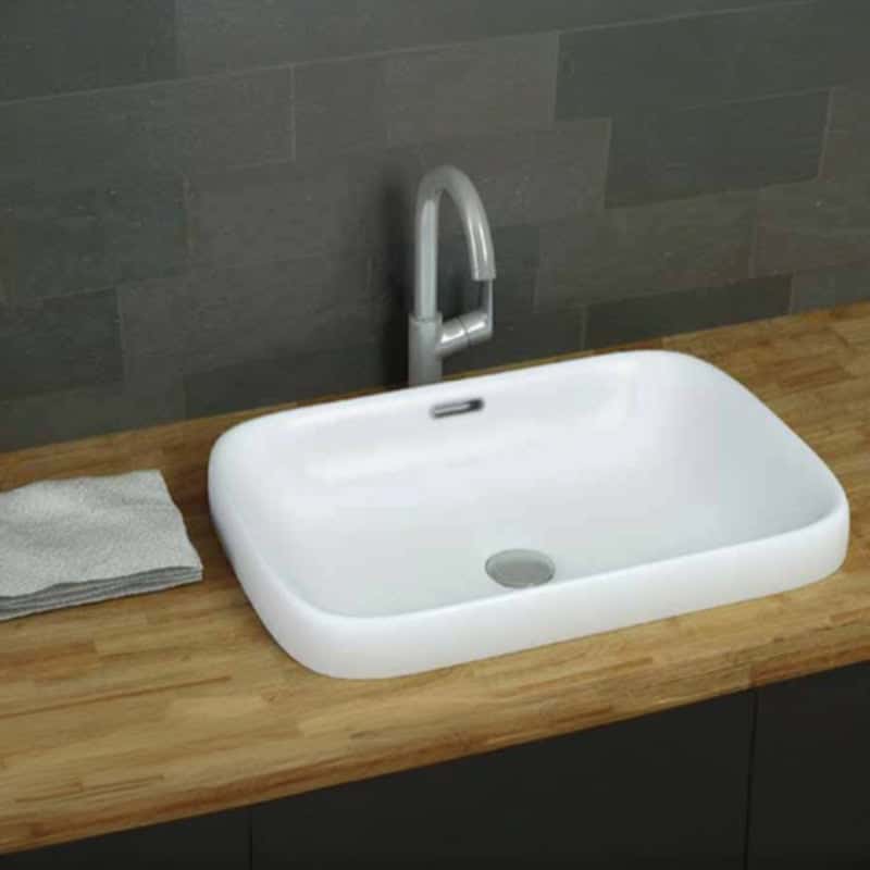 כיור דגם סיף חרס חצי שקוע 61.5X41.5X16 ס"מ כיור יחיד רחב התקנה מיוחדת מלבני