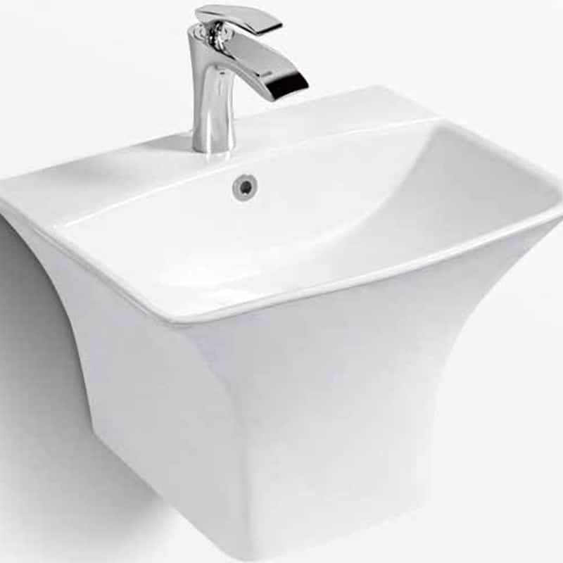 כיור צמוד קיר דגם שופן חרס לבן מבריק 52X42X37 ס"מ כיור יחיד רחב חסכן במקום