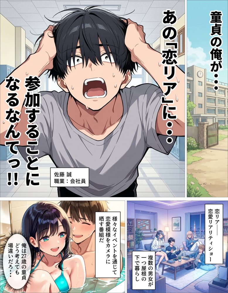 ギャル上等〜「セックスOK」の恋愛リアリティーショーで童貞が巨根無双する話〜 hitomiエロ漫画raw(同人誌)無料サンプル画像001