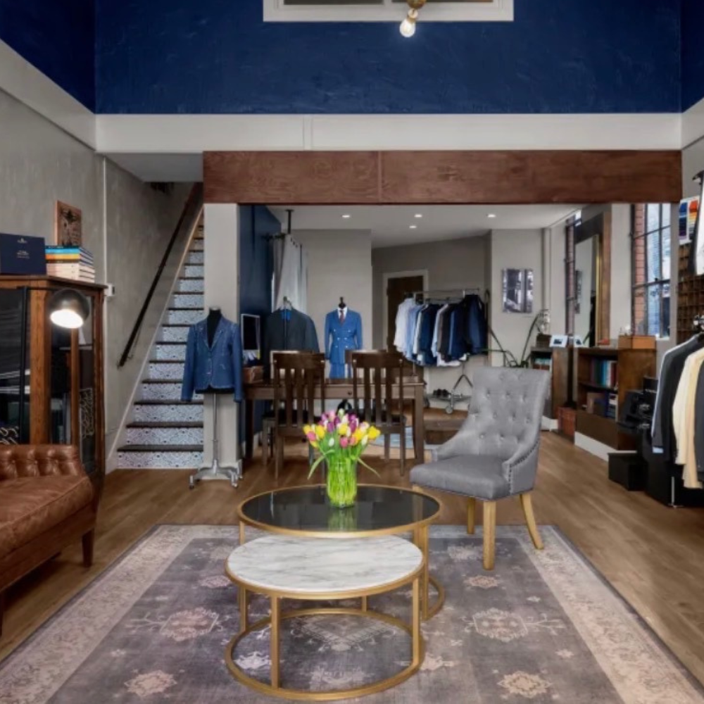 Interior view of Boise ID men's clothing store showcasing suits and casual wear.