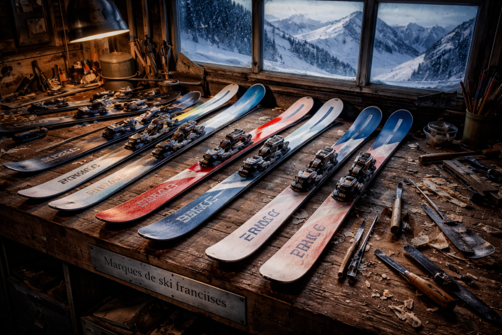 atelier de marque de ski française avec skis et outils