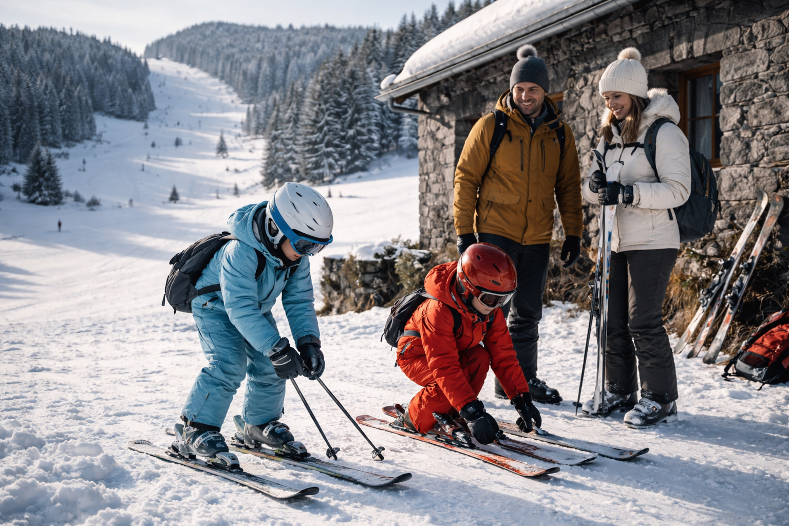 Ski Massif Central station familiale enfants s’équipent