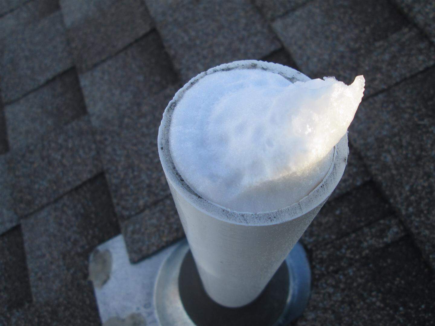 Plumbing vent frosted shut - two inch PVC
