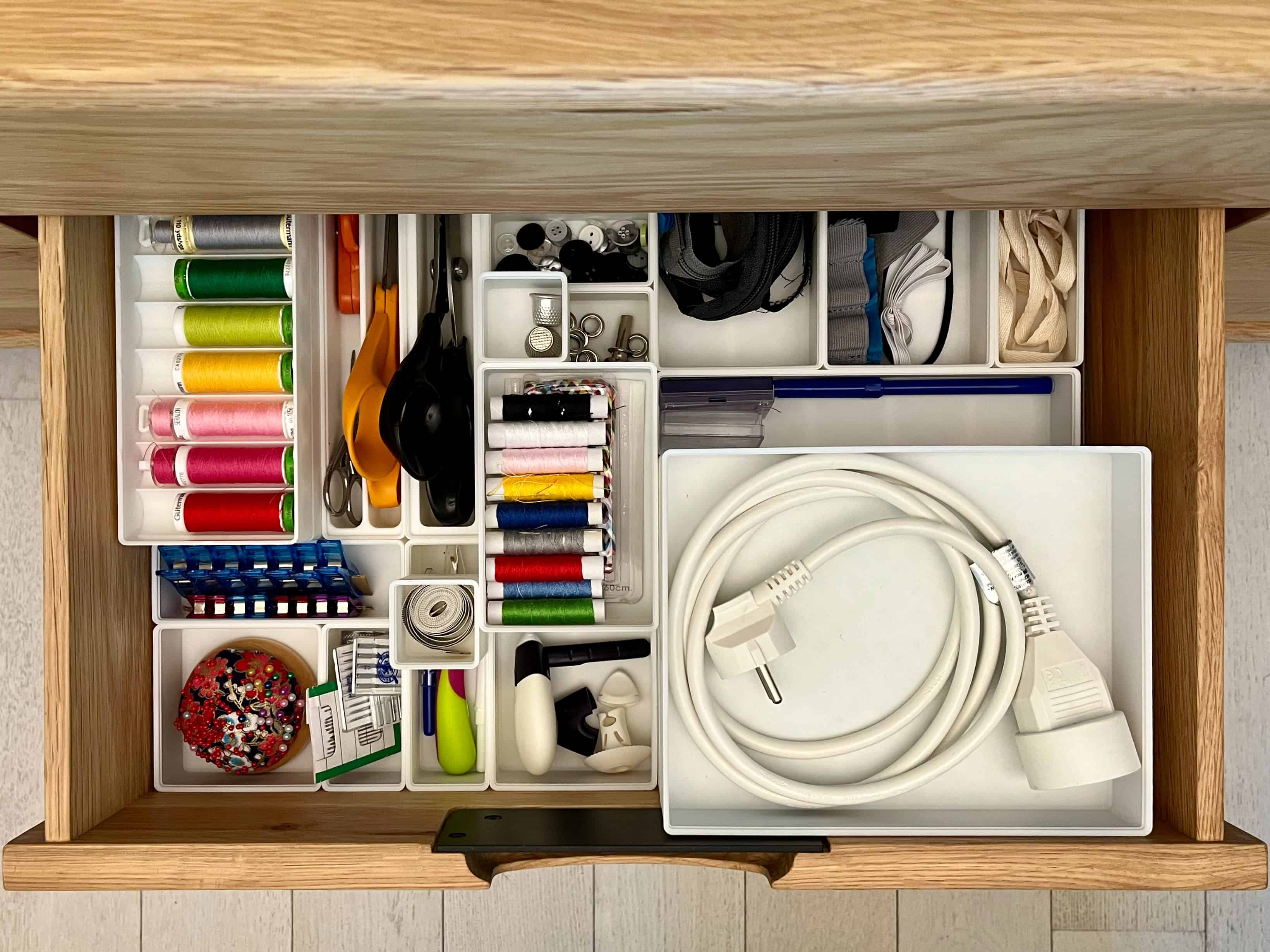 After: Well organized sewing supplies drawer