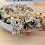 Image shows ready to eat Tuscan artichoke and sundried tomato dip.