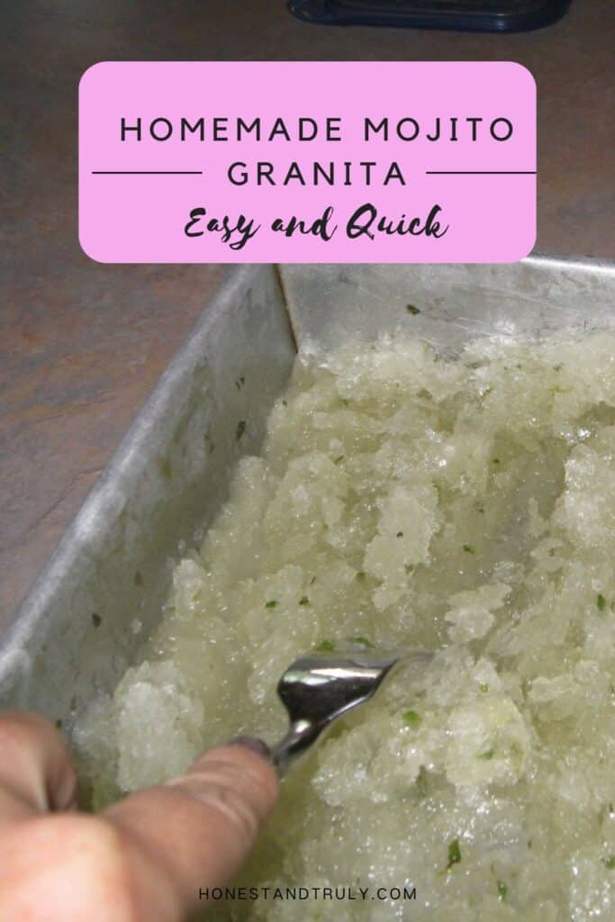 Image shows close-up picture of scraped mojito granita.